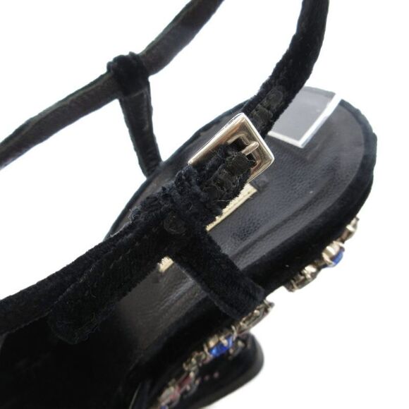 Prada Velor Wedge Sole Sandals High Heel Platform Bijou Strap 37.5 Black GV • - Picture 9 of 9